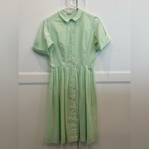 Vintage Green Pleated Shirt Dress